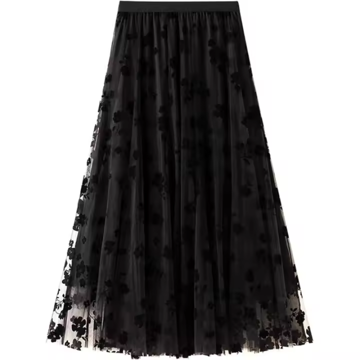 Falda Midi de Tul Elástica Cintura de Hada A-line para Mujeres Moda de Alta Comodidad - 1