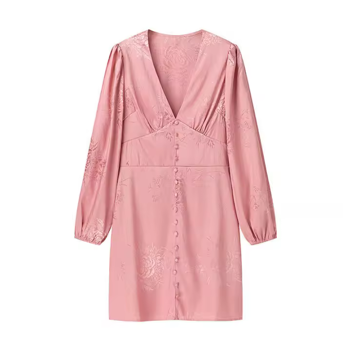 - Nueva ropa de mujer de estilo europeo, manga farol estampada en caliente SS con hebilla de botón decorativa - 1