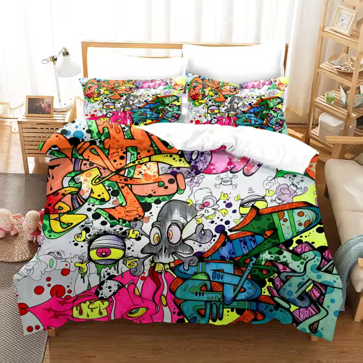 Juego de Ropa de Cama Estilo Hip-hop 3D Impreso Funda de Edredón, Funda de Almohada, Cubierta de Edredón para Adultos Diseño de Estilo Twin King - 1