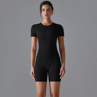 Chándal de cuello redondo para mujer, camiseta de ciclismo de secado rápido, ropa de entrenamiento transpirable, pantalones cortos deportivos para correr y gimnasio - details 8