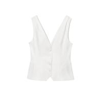 BUNO-Nueva moda para mujer, chaleco ajustado de algodón y lino con una hilera de botones, chaleco con cuello en V, chaleco retro para mujer, top elegante - details 2