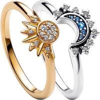 Conjunto de anillos celestiales de Sol y Luna, Anillo brillante De Sol y Luna con Baño de Oro/Plata de 14 K - details 4