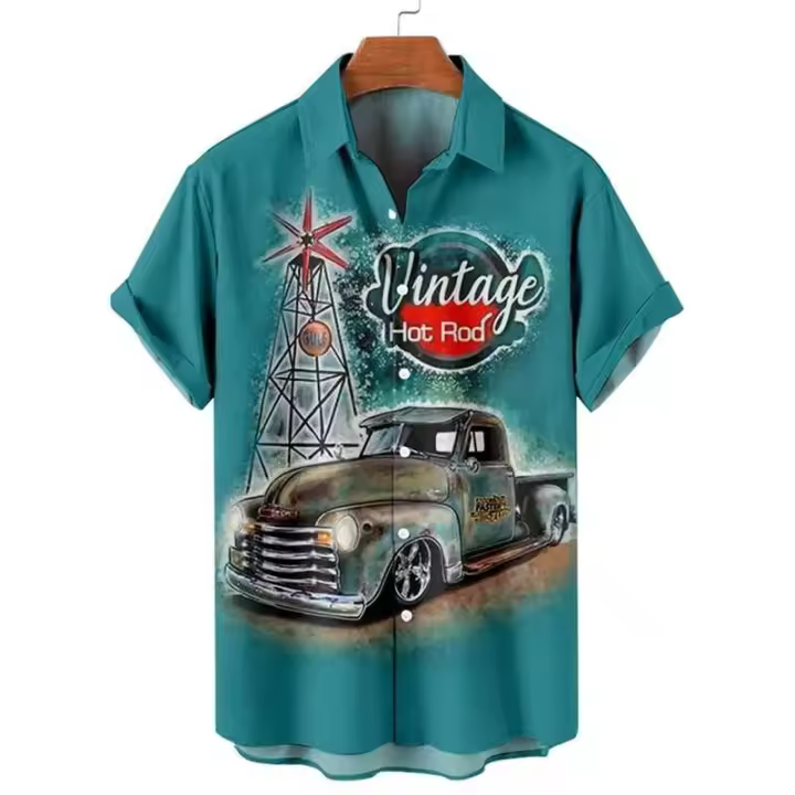 Camisas para hombres 3d Vintage moda Vio Rocker impreso Rockabilly camisa hawaiana Tops de manga corta ropa de calle al aire libre - 1