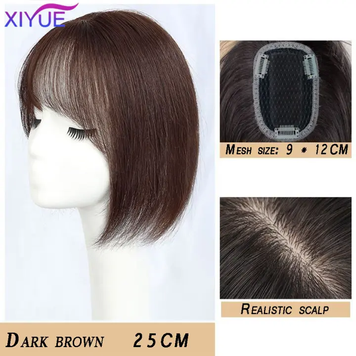 XIYUE-Parche de peluca con flequillo de trébol de cuatro hojas para mujer, pelo sintético suelto y alto con parte superior de calavera que cubre el cabello blanco - 1