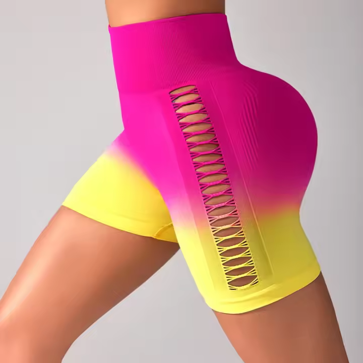 Pantalones cortos deportivos con agujeros degradados para yoga y levantamiento de cadera, pantalones cortos sin costuras para gimnasio y fitness, pantalones cortos de entrenamiento para mujer - 1