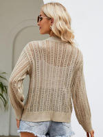 Cárdigans ahuecados para mujer, prendas de punto con parte delantera abierta, suéter con botones, cárdigan de punto con cuello en V, abrigo de moda, nuevo - details 3