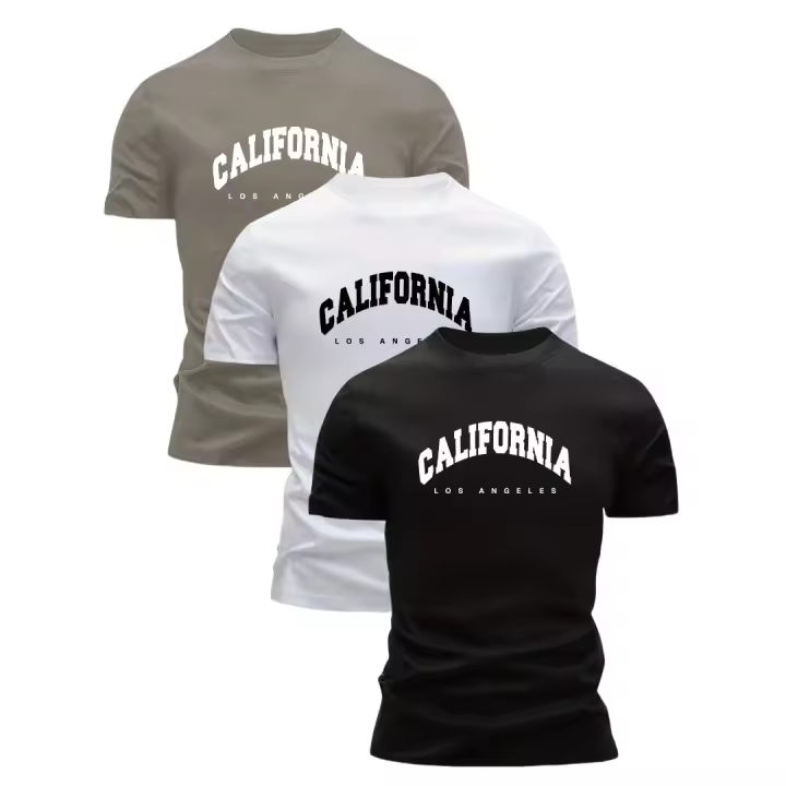3 camisetas con gráficos de California para hombre, camisetas de verano de manga corta ajustadas 100% algodón con letras de Los Ángeles, camisas informales transpirables en rojo, blanco y azul marino, ropa diaria, aspecto moderno, tela agradable para la p - 1