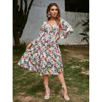 Vestido con cuello cuadrado para mujer, vestidos florales de manga larga, elegante y bonito, - details 21