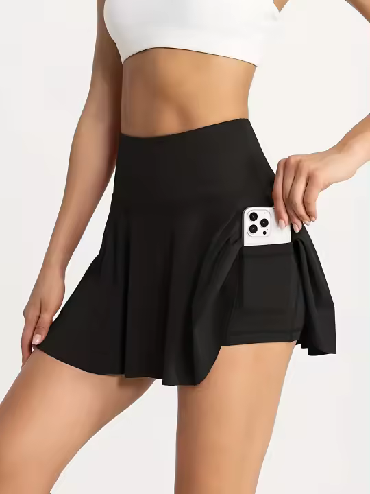 Siéntete genial mientras juegas al tenis: falda deportiva de yoga con pantalones cortos incorporados y bolsillos laterales - 1