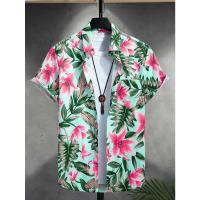 Camisa casual de manga corta con botones de albahaca rosa para hombre, playa con camisa estilo hawaiano - details 4
