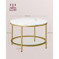 Centro, Mesita de Salón, de Mármol de Imitación Redonda, Estante de Vidrio Templado, Montaje Fácil, Estilo Moderno, Blanco Mármol y Dorado Claro LCT072W59 - details 2