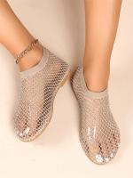 Sandalias Planas de Lujo para Mujer Punta Redonda Suelo Plano Botas Cortas de Verano con Diamantes de Agua - details 8