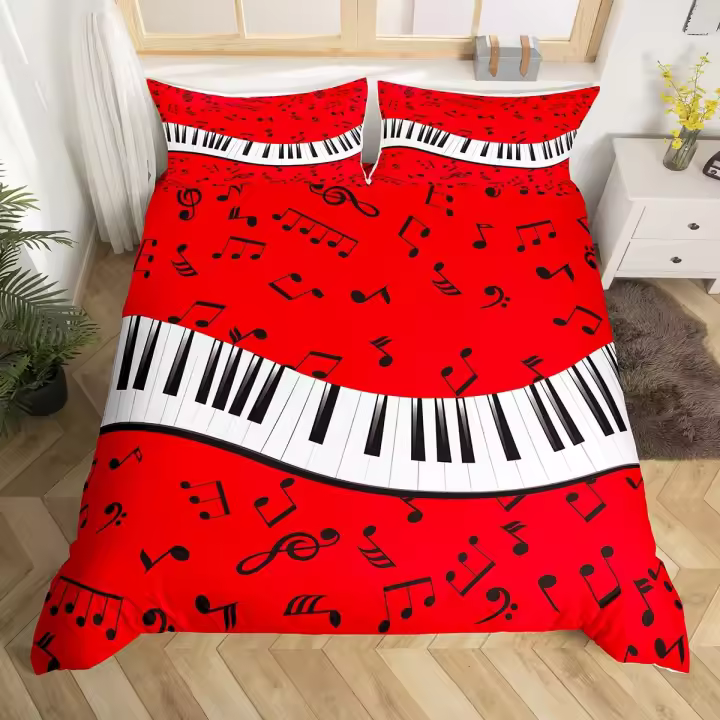 Juego de Cubierta de Edredón de Nota Musical Tamaño Rey Material de Poliéster - 1