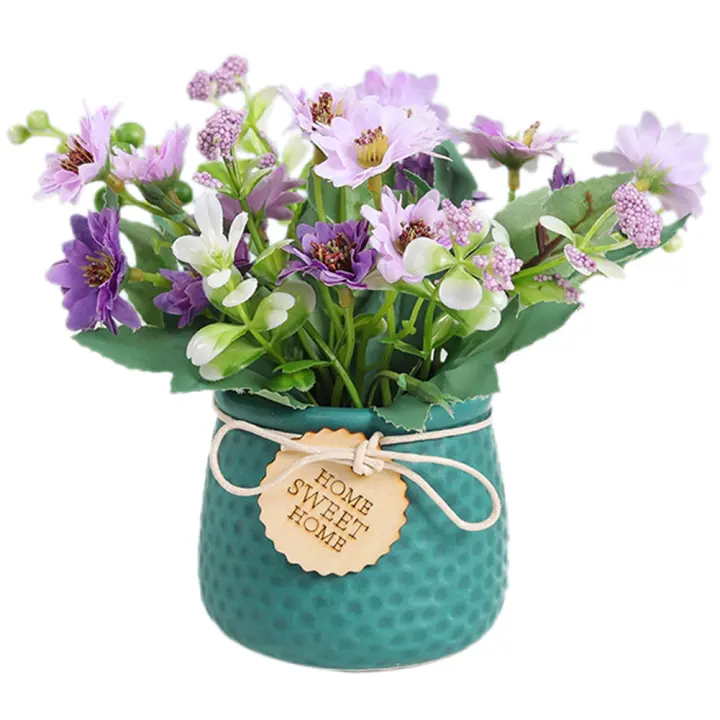Flor de simulación de Cineraria nórdica en maceta, adornos de mesa, flores falsas, decoración de boda, Verde - 1