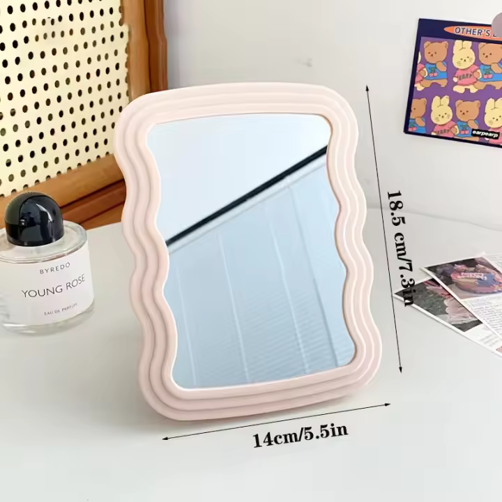 1 espejo de maquillaje de escritorio corrugado bonito Color sólido Simple portátil espejo de maquillaje plegable creativo para mujeres - 1
