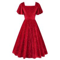 Elegante Vestido de Verano para Mujer Ouwu Color Sólido, Manga Corta, Cuello Cuadrado, Estilo Midi, Moda de los 50s-60s - details 2