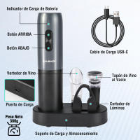 HAUSHOF Juego de Sacacorchos 4 en 1, Abridor de Vino con Soporte, Sacacorchos Eléctrico con Tapón de Vino al Vacío, Cortador de Papel de Aluminio, Vertedor de Vino - details 1