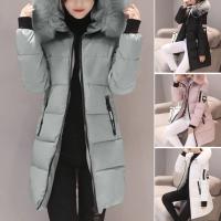 Moda mujer invierno algodón abrigo Parka grueso acolchado relleno con capucha longitud media cálido Zip Up Slim señora abajo abrigo largo - details 1