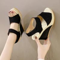 Sandalias de cuña de suela gruesa Muffin, sandalias de Velcro informales versátiles a la moda europea y americana para mujer - details 2