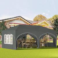 Carpa Gazebo 3x6m 6 Paredes Laterales Impermeable Protección UV 50+ Altura Ajustable Gris - details 4