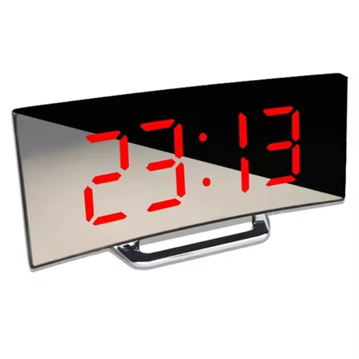 Reloj Digital LED con espejo de pantalla curvada, despertador Digital creativo con pantalla grande, carga USB, alimentado por mesita de noche - 1
