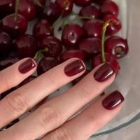 Uñas Falsas Cuadradas Cortas 24 Piezas, Diseño Rojo, Color Vino Sólido, Puntas de Uñas Completas, Acabado Desmontable Sencillo - details 1