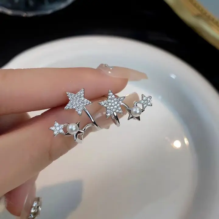 Pendientes de Plata 925 con Perlas y Estrellas - 1
