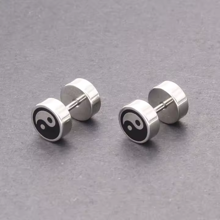 Pendientes de acero inoxidable con diseño de nicho para hombre, aretes de tornillo, 8 diagramas, regalo de cumpleaños, 1 par - 1