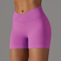 Hamidou pantalones cortos deportivos para mujer, Shorts de Yoga con cintura cruzada, gimnasio, entrenamiento, correr, cintura alta, realce de cadera, sin costuras, Fitness - details 46