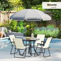 Conjunto de Mesa y Sillas de Jardín al Aire Libre de 6 Piezas Muebles de Jardín con 4 Sillas Plegables Mesa de Vidrio y Parasol para Patio Terraza Gris - details 10