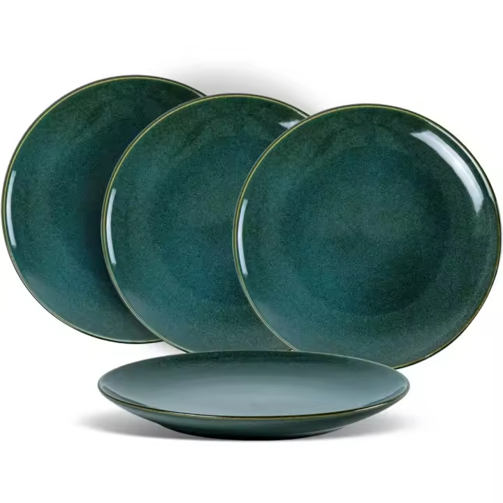 Juego de Platos de Porcelana, Platos Grandes para Ensalada Vintage Verde - 20 cm, Vajilla de 4 piezas, Platos de Cerámica Lavables en Lavavajillas - 1