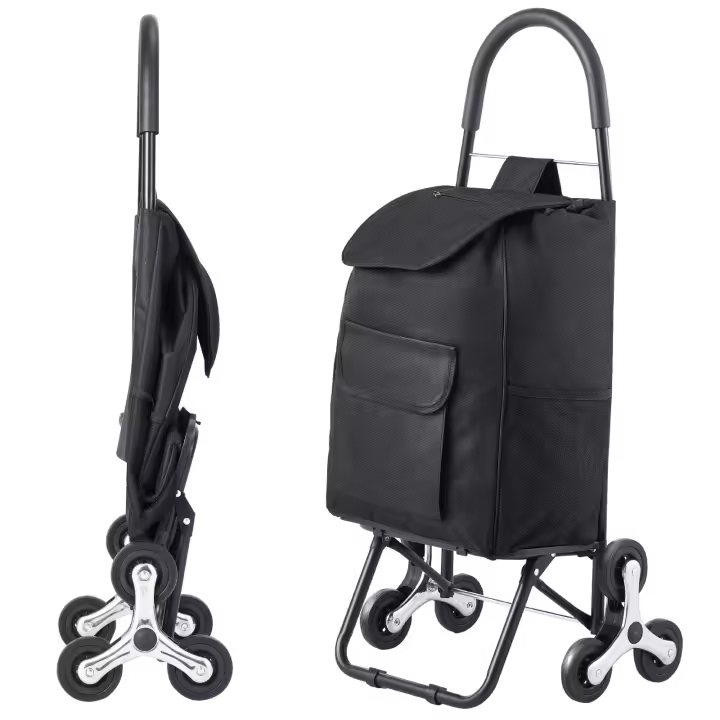 SucceBuy Stair Climber Trolley Dolly, carrito de compras plegable de 36 litros. Un práctico carrito con 6 ruedas y una bolsa de tela Oxford. Ideal para ir de compras, compras, lavandería. Plegable para un fácil almacenamiento. Negro. - 1