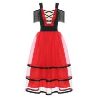 Vestido español mujer, vestidos baile Flamenco, mangas frías, vestido largo tul con bloques Color para bailar, disfraz fiesta - details 6