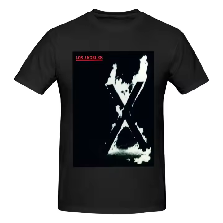 Camiseta de manga corta para hombre, Camisa de algodón negro, X Los Angeles - 1