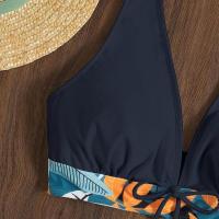 Bikini abierto con estampado de hojas retro en talla grande, conjunto de traje de baño de dos piezas con correas estables para mujer - details 92
