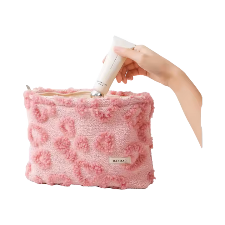 Bolso De Maquillaje Suave Rosa Lindo Portátil Para Cuidado De La Piel Y Almacenamiento De Labiales Estuche De Pincel Coreano De Mano - 1