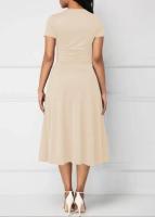 Vestidos de verano elegantes, color sólido, mangas cortas, cuello en V, dobladillo asimétrico, cintura delgada, vestido de fiesta hasta la rodilla, para mujer - details 18