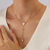 Elegante collar con borlas y colgante de corazón – Cadena de clavícula de nácar de acero inoxidable para mujer - details 6