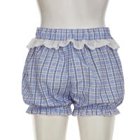 Pantalones cortos básicos cómodos e informales sueltos con botones de cintura elástica tejidos a rayas de verano para mujer - details 102