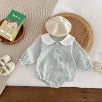 Ready Stock Mono para recién nacidos, pelele elegante a cuadros con cuello Peter Pan y cordón de manga larga para niñas de 0 a 2 años - details 9