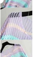 Blusas caladas coloridas de media manga para mujer, camisa de punto de seda de hielo a rayas, jersey holgado de estilo Retro, camisetas sin mangas ligeras - details 0