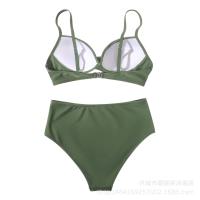 Nuevo Bikini dividido de color sólido con tiras cruzadas, traje de baño de cintura alta, sexy - details 16