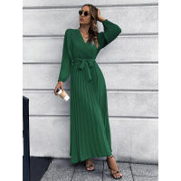 Vestido largo casual con cuello en V Murder de pliegues y encaje para damas 2025 - details 6