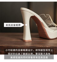 Transparente tacones altos impermeable mesa de una palabra cristal zapatillas frescas tacón grueso hermoso desgaste exterior verano super tacón alto - details 10