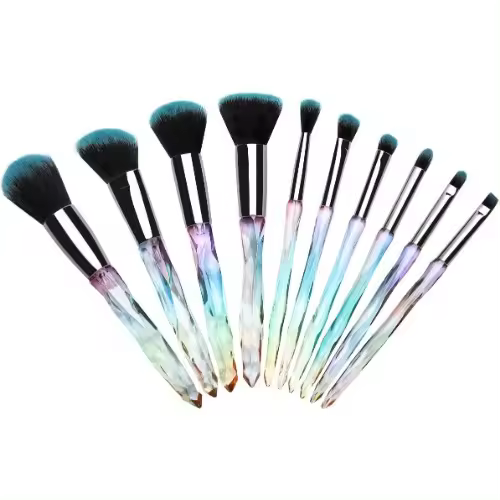 Pincel de Maquillaje Profesional, Juego de Brochas de Maquillaje, Brocha de Base, Polvo, Ocultador, Ojo, Frente, Herramientas de Maquillaje con Mango Cristal - Cristal Claro Azul - 1
