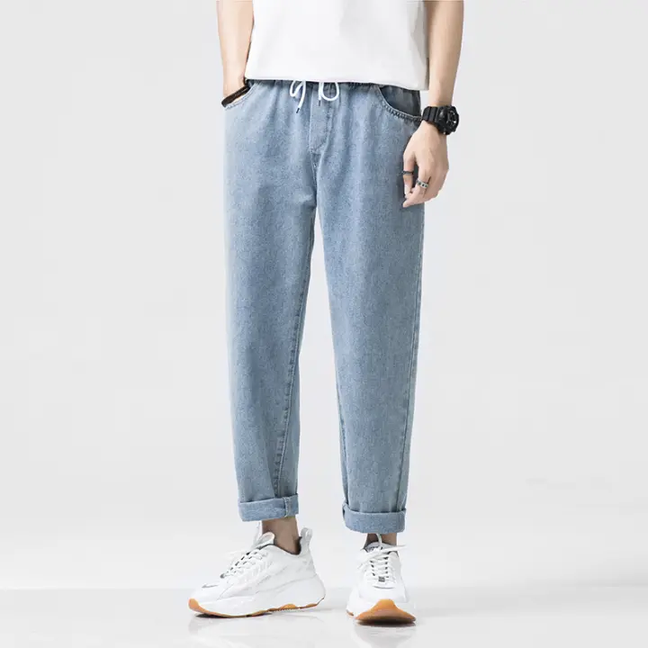 Jeans Casuales para Hombres en Primavera-Otoño Cintura Elástica, Pantalones de Denim de Trabajo Azules Estilo Hip Hop Joggers Streetwears - 1