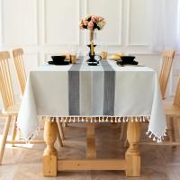 Mantel de lino y algodón a rayas, impermeable, Rectangular, mesa de cocina, mapa, toalla, mantel para el hogar, mesa de comedor - details 2