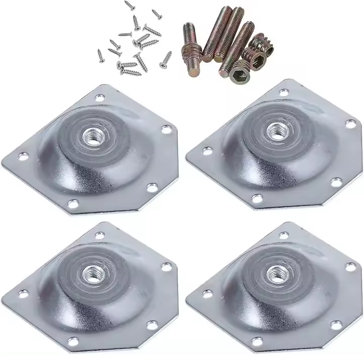 4 Placas de Montaje Angulares 4 Piezas de Fijación para Patas de Muebles con Tornillos Colgantes de 5/16 Pulgadas - 1
