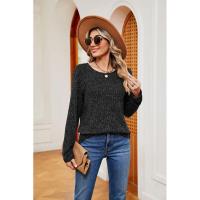 Jersey de manga larga para mujer, camiseta holgada con cuello redondo, tops de Color sólido, otoño e invierno, nuevo - details 23