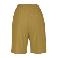 Pantalones Cortos de Lino y Algodón para Mujer Color Sólido, Cintura Suelta, Bolsillo, Botón, Moda Casual - details 66